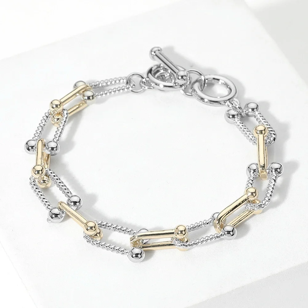 Two Tone 14KGP Hardware Link Toggle Bracelet - Picture 1 of 3